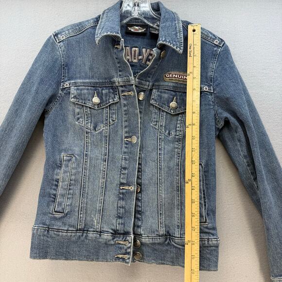 Harley Davidson Denim Jean Jacket Women's S Blue Embroidered Studded Logo EUC - Picture 11 of 12